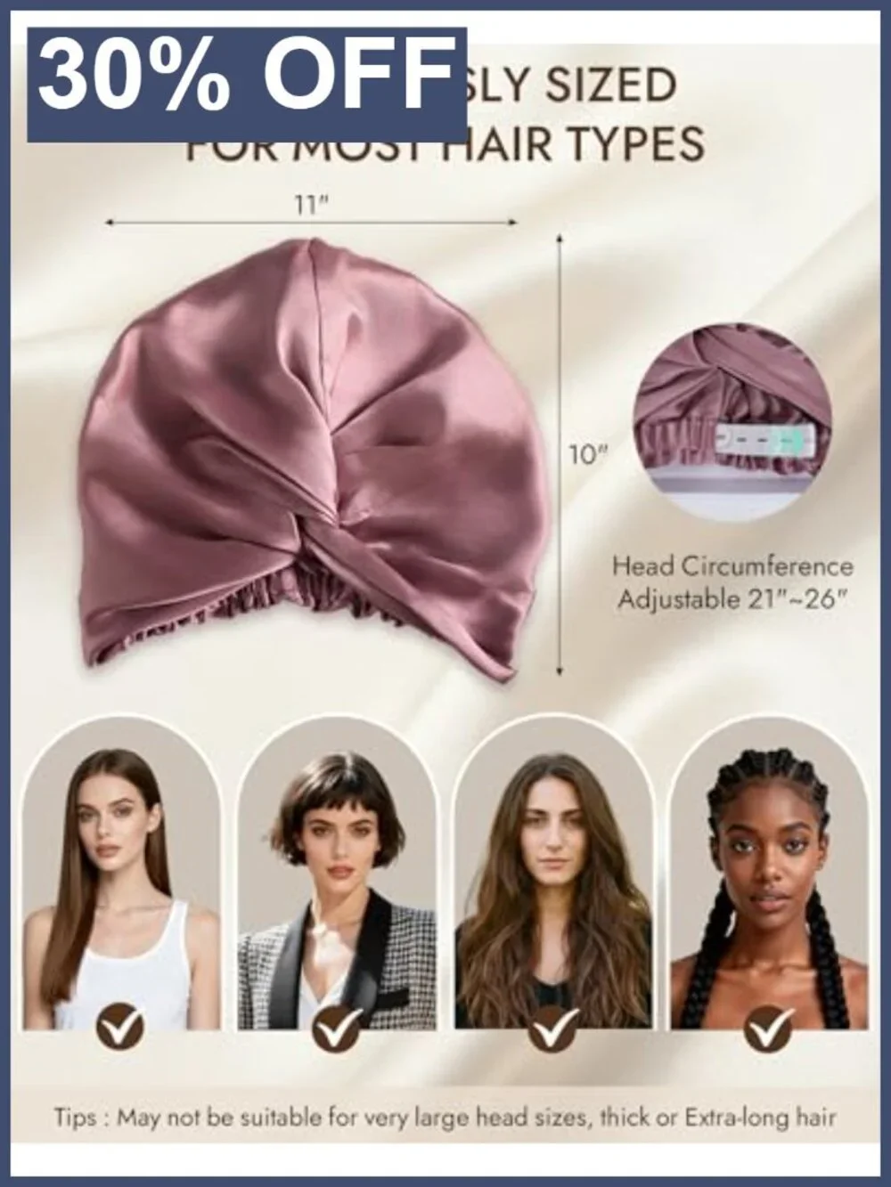 22 Momme 100% Mulberry Silk Bonnet for Sleeping, Adjustable Hair Cap